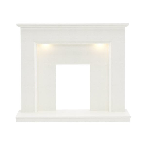 FLARE Madalyn 52" White Micro Marble Fireplace Surround With Smartsense Undermantel Lighting