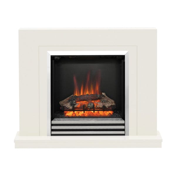 FLARE Colby 38" Timber Electric Fireplace In Soft White Finish With Integrated Widescreen Electric Fire In Chrome