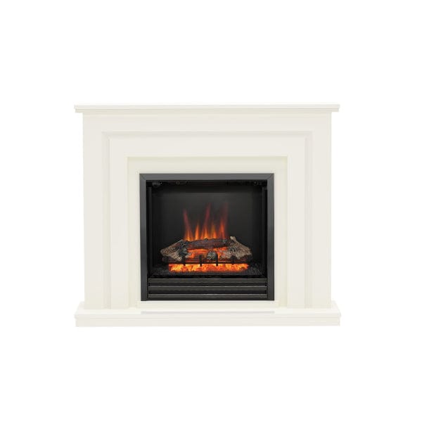 FLARE Whitham 48" Timber Electric Fireplace In Soft White Painted Finish With Integrated Widescreen Electric Fire In Black Nickel