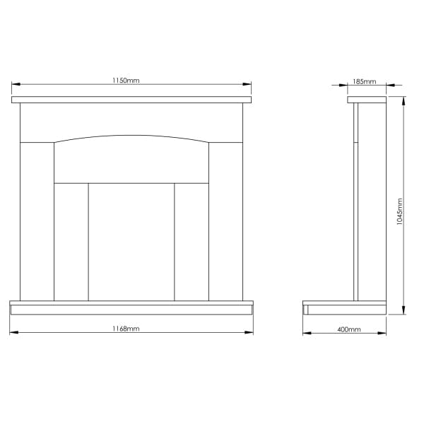 Dimensions / Drawings Of FLARE Isabelle 45" Manila Micro Marble Fireplace Surround With Undermantel Lighting