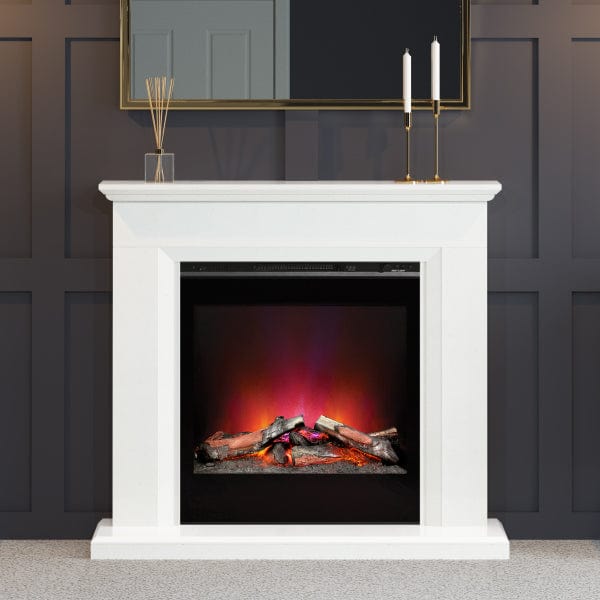 FLARE Lorento 47&quot; White Micro Marble Electric Fire Suite