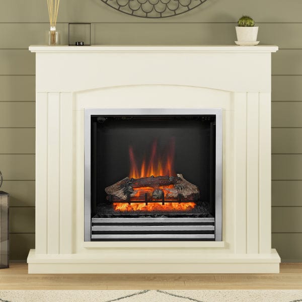 FLARE 44&quot; Linmere Electric Fireplace In Soft White Finish With Widescreen Chrome Electric Fire