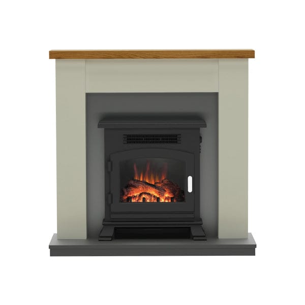 FLARE 42" Ravensdale Timber Electric Fireplace In Stone Finish With Anthracite Back Panel & Hearth And Country Oak Top With FLARE Banbury 16" Inset Electric Stove