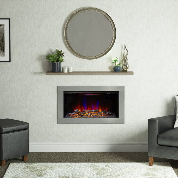 FLARE Avella 34&quot; Inset Wall Mounted Electric Fire In A Brushed Steel Finish In A Room Setting