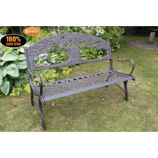 Gardeco Cast Iron Bench With Tree In A Garden Setting | SKU: BENCH-TREE | Barcode: 5031599039459