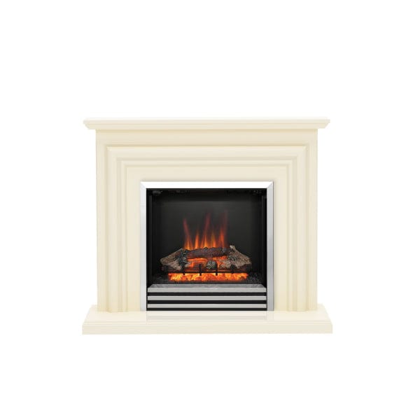 FLARE Carina 44" Timber Electric Fireplace In Ivory Painted Finish With Integrated Chrome Electric Fire