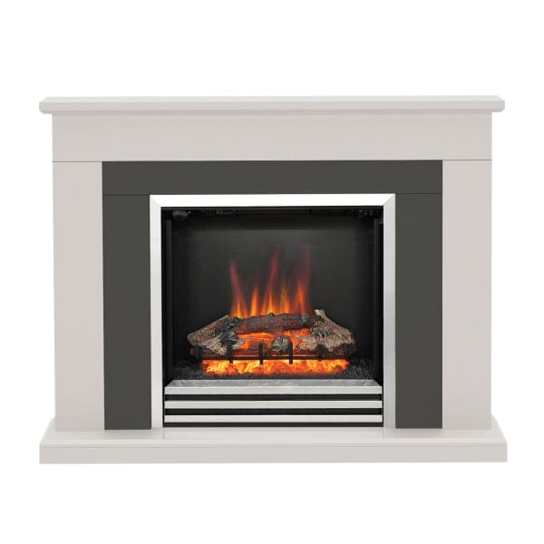 FLARE Preston 46" Timber Electric Fireplace In Matt Cashmere Finish With Widescreen Chrome Electric Fire