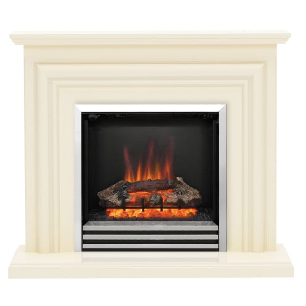 FLARE Carina 44" Timber Electric Fireplace In Ivory Painted Finish With Integrated Chrome Electric Fire