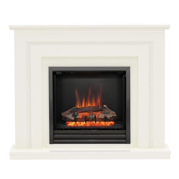 FLARE Whitham 48" Timber Electric Fireplace In Soft White Painted Finish With Integrated Widescreen Electric Fire In Black Nickel