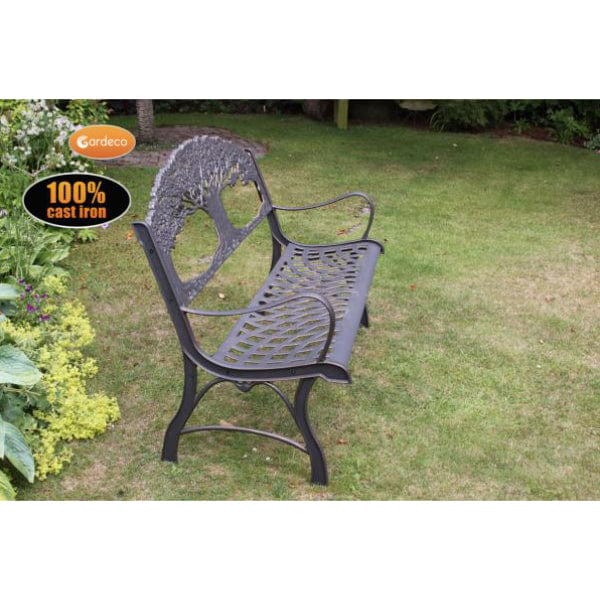 Gardeco Cast Iron Bench With Tree In A Garden Setting | SKU: BENCH-TREE | Barcode: 5031599039459