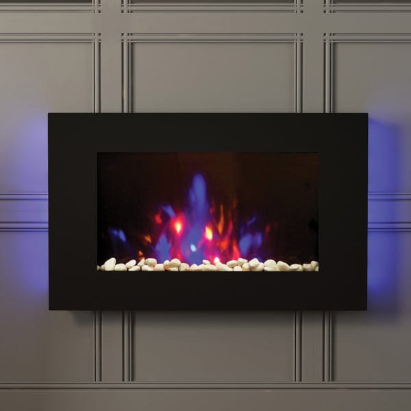 FLARE Azonto 35&quot; Wall Mounted Electric Fire With Pebble Bed And Blue Ambient Back Lighting