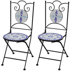 vidaXL Folding Bistro Chairs 2 pcs Ceramic Blue And White | SKU: 41531 | Barcode: 8718475910916