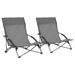 vidaXL Folding Beach Chairs 2 pcs Grey Fabric | SKU: 312491 | Barcode: 8720286137024