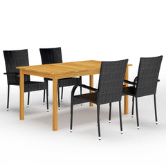 VidaXL 5 Piece Garden Dining Set (Acacia Table + Black Rattan Chairs) | SKU: 3067784 | UPC: 8720286338308 | Weight: 39kg