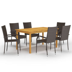 VidaXL 7 Piece Garden Dining Set (Acacia Table + Brown Rattan Chairs) | SKU: 3067786 | UPC: 8720286338322 | Weight: 46.4kg