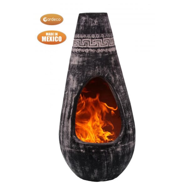 Gardeco Gota Large Charcoal Grey Mexican Chimenea With Azteca Frieze