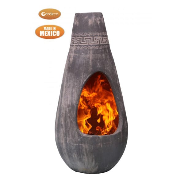 Gardeco Gota Light Grey Mexican Chimenea With Azteca Frieze