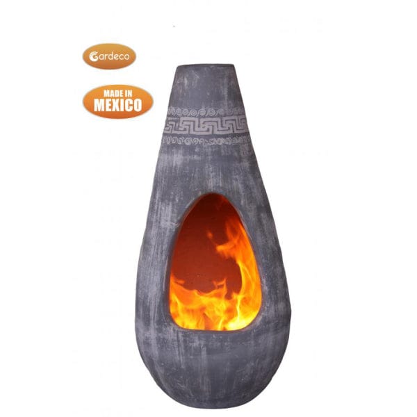 Gardeco Gota Light Grey Mexican Chimenea With Azteca Frieze