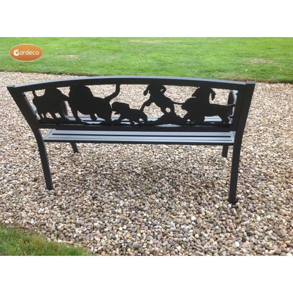 Gardeco Steel Framed Cast Iron Bench With Puppies | SKU: BENCH-PUPPIES | Barcode: 5031599047317