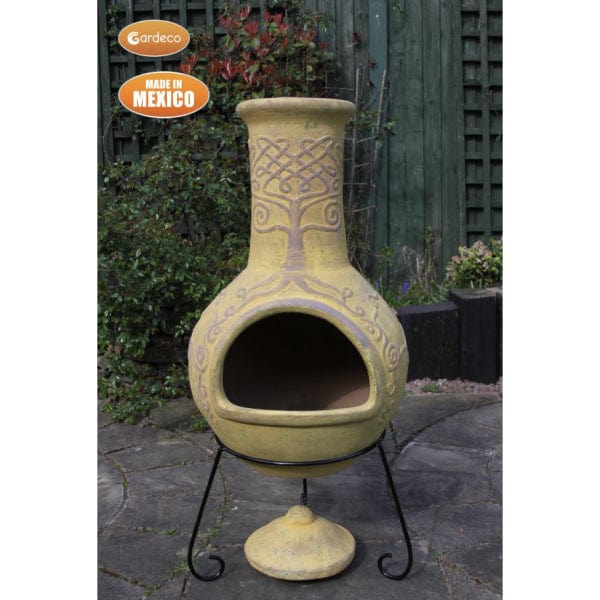 Gardeco Derwyn The Tree Mexican Chimenea In Mustard Tone