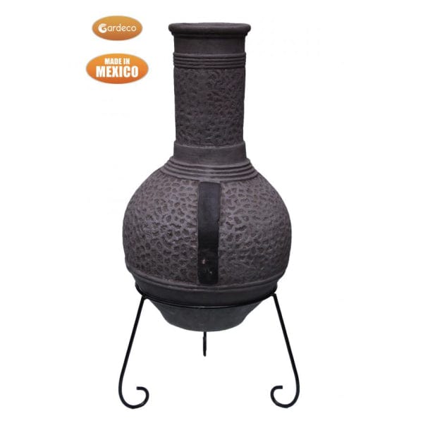 Back View On Gardeco Linea XL Mexican Chimenea In Grey | SKU: C6L.46 | Barcode: 5031599047362