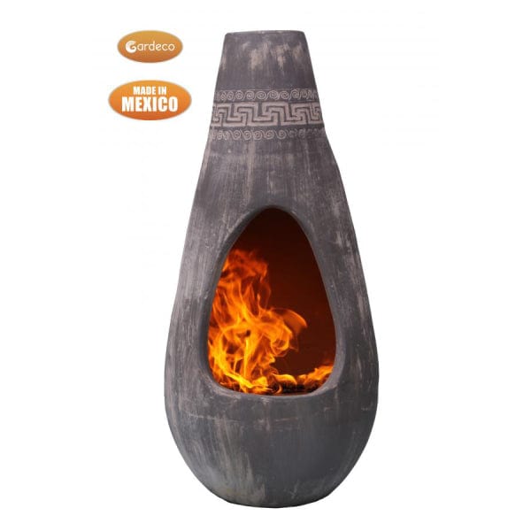 Gardeco Gota Light Grey Mexican Chimenea With Azteca Frieze