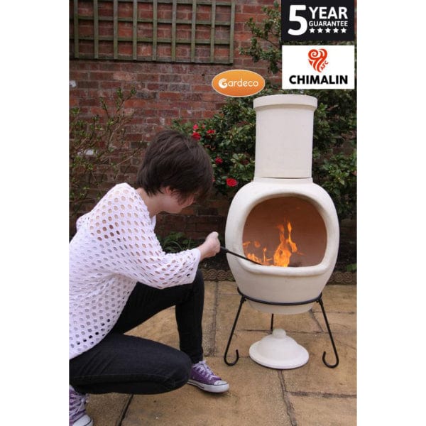 Gardeco Asteria Extra Large Chimalin AFC Chiminea In Natural Clay With Burning Fuel Inside In A Garden Setting | SKU: AFC-C51.00 | Barcode: 5031599044514