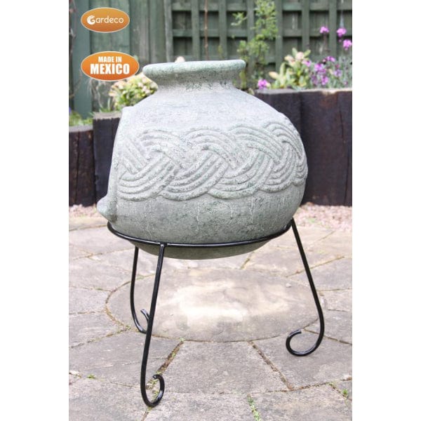 Side View Of Gardeco Elfyn Mexican Chimenea In A Celtic Theme | SKU: ELFYN | Barcode: 5031599048673