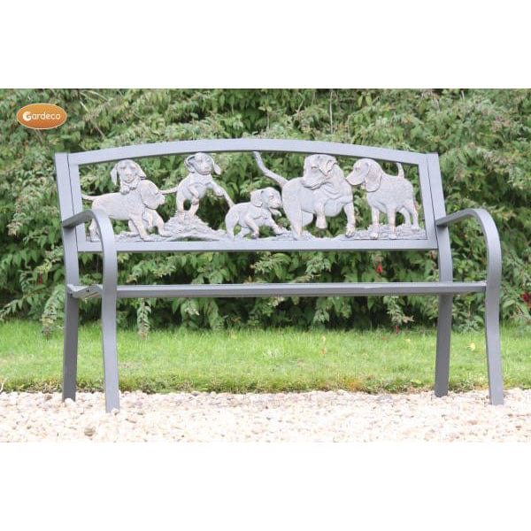 Gardeco Steel Framed Cast Iron Bench With Puppies | SKU: BENCH-PUPPIES | Barcode: 5031599047317