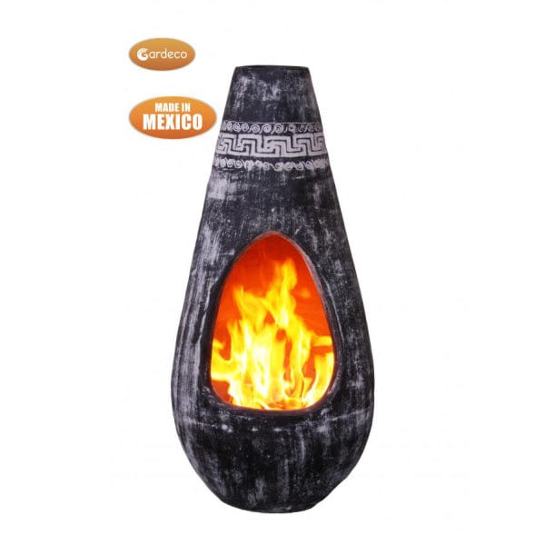 Gardeco Gota Large Charcoal Grey Mexican Chimenea With Azteca Frieze