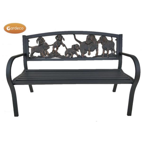 Gardeco Steel Framed Cast Iron Bench With Puppies | SKU: BENCH-PUPPIES | Barcode: 5031599047317