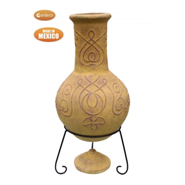 Back View Of Gardeco Derwyn The Tree Mexican Chimenea In Mustard Tone | SKU: C8D.57 | Barcode: 5031599048604