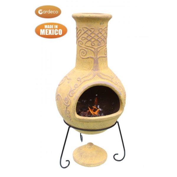 Gardeco Derwyn The Tree Mexican Chimenea In Mustard Tone Celtic Theme