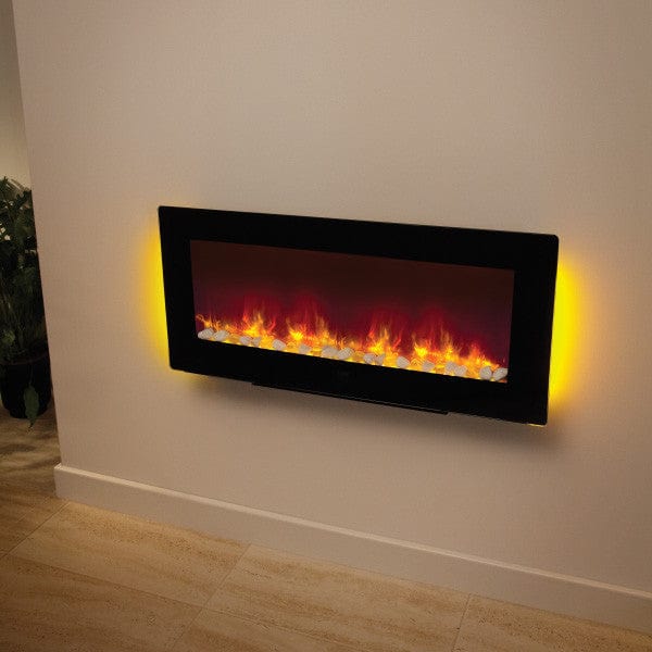 FLARE 38" Amari Wall Mounted Electric Fire With Orange Back Lighting In A Room Setting