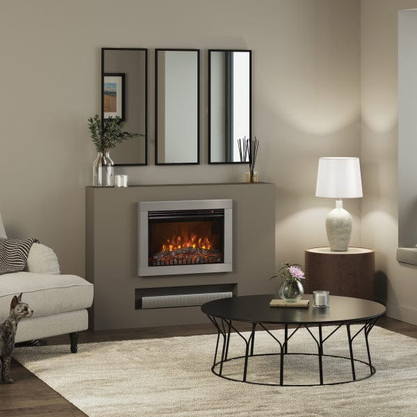 FLARE Adali 26″ Wall Mounted Inset Electric Fire In Brushed Steel Finish In A Room Setting