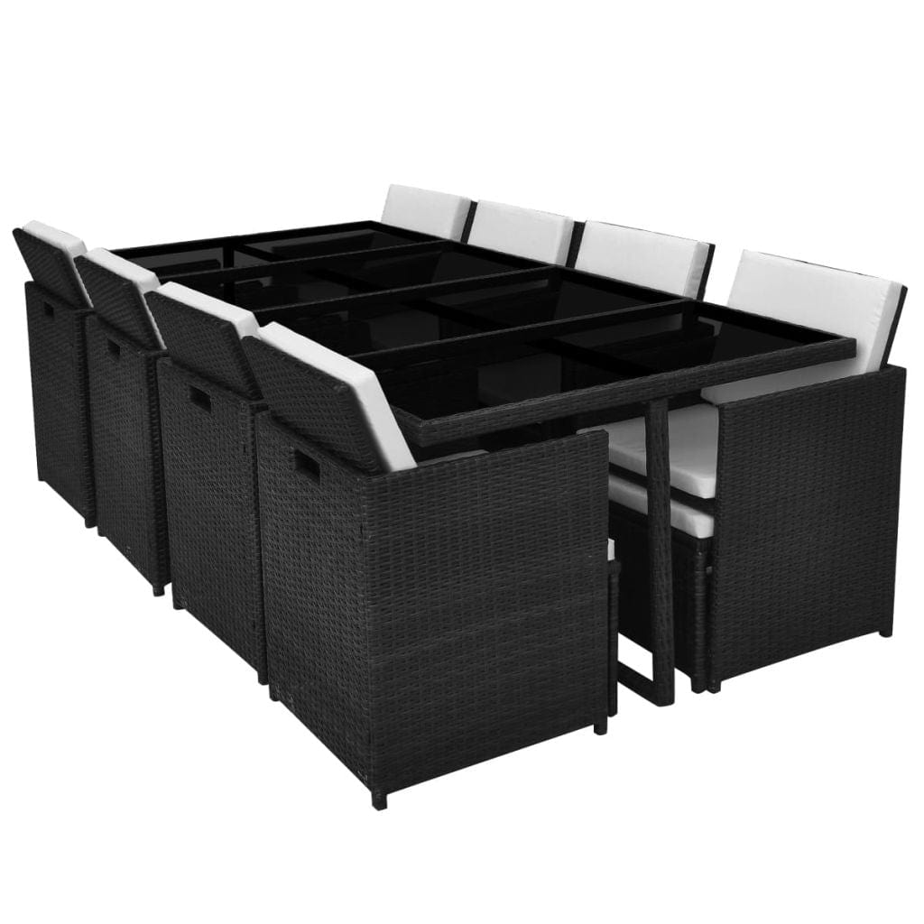 VidaXL Black Poly Rattan 13 Piece Outdoor Dining Set With Cushions | SKU: 42599 | UPC: 8718475502043