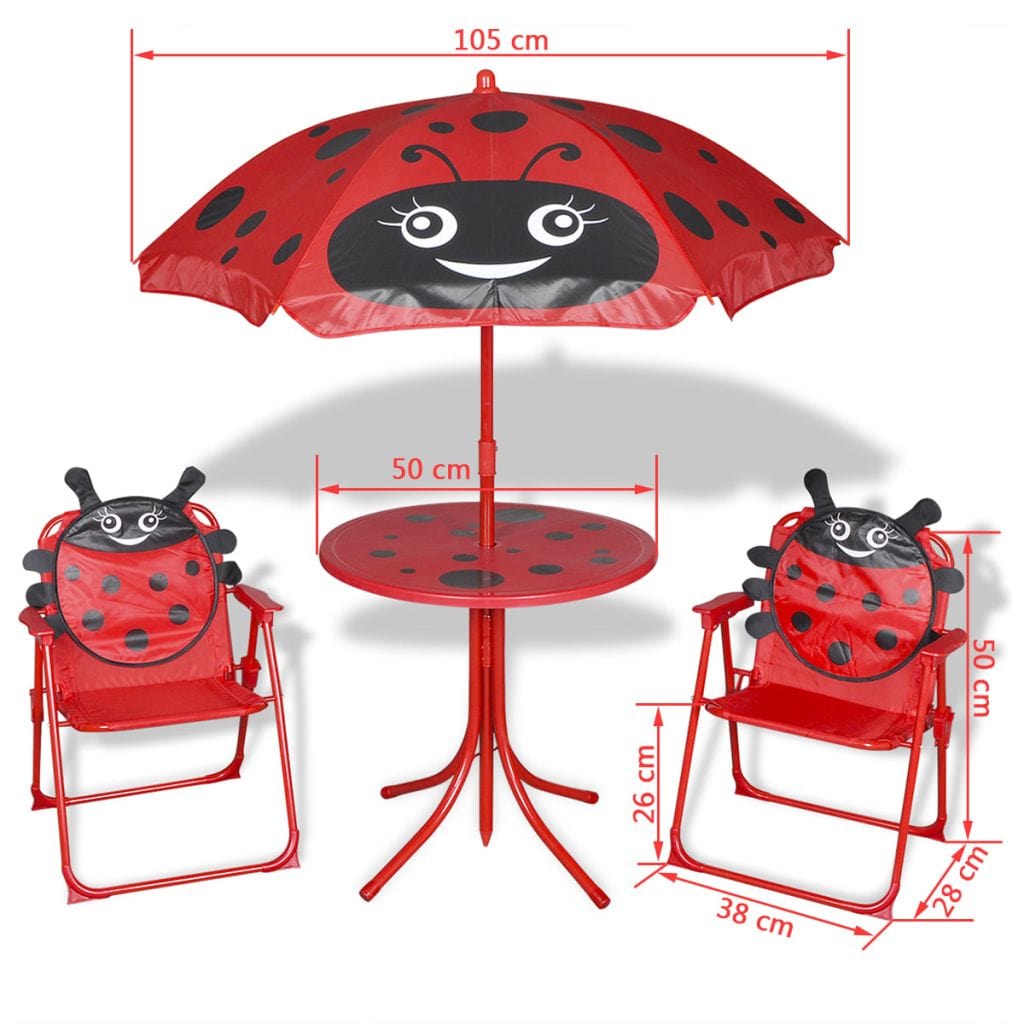 Dimensions Of VidaXL 3 Piece Kids' Garden Bistro Set With Parasol In Red | SKU: 41842 | UPC: 8718475960706