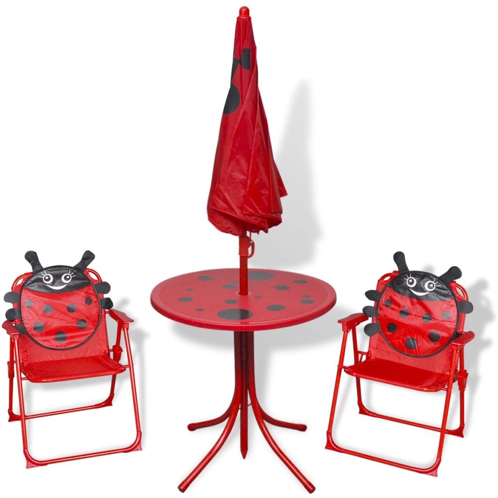 VidaXL 3 Piece Kids' Garden Bistro Set With Parasol In Red | SKU: 41842 | UPC: 8718475960706