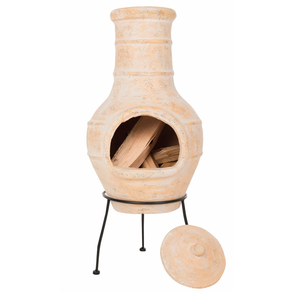 RedFire Star Flower Clay Chiminea / Outdoor Fireplace In Straw Colour With Logs Inside | SKU: 411837 | Barcode: 8718801854754