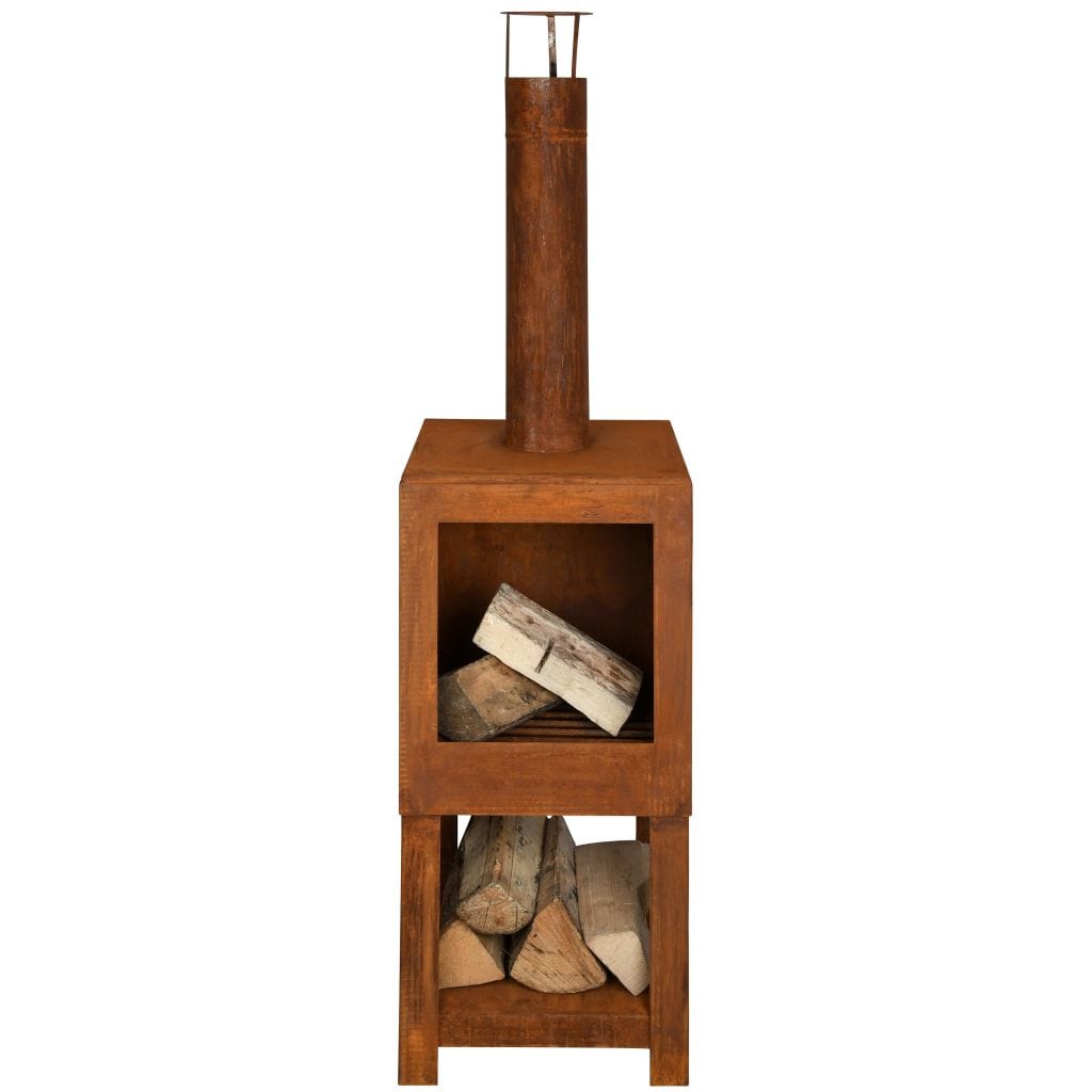 Esschert Design Rust Outdoor Fireplace With Firewood Storage | SKU: 421282 | UPC: 8714982142031