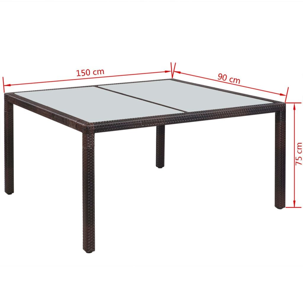 Table Dimensions Of VidaXL Brown Poly Rattan 7 Piece Outdoor Dining Set With Cushions | SKU: 43127 | UPC: 8718475506904