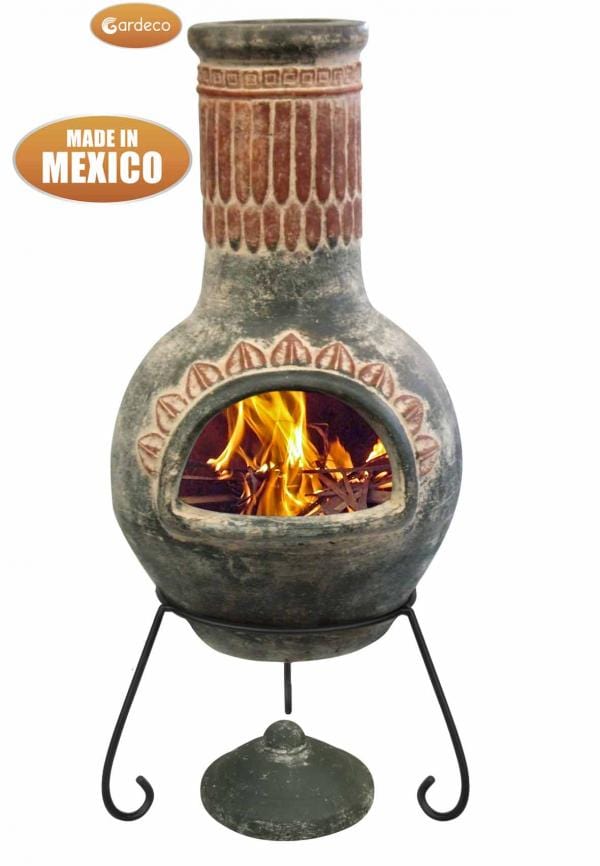 Gardeco Large Plumas Mexican Chiminea In Green | SKU: C21PL.03 | Barcode: 5031599030975