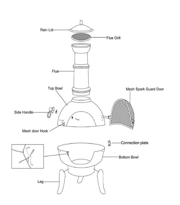 Gardeco Medium Granada Cast Iron Chiminea Assembly