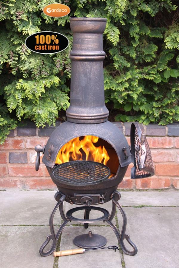 Gardeco Large Toledo Cast Iron Chiminea In Bronze